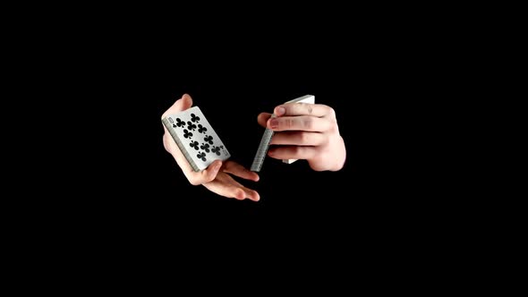 Magician Starts Showing His Trick with Cards, Cardistry on Black
