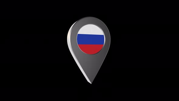 3d Animation Map Navigation Pointer With Russian Federation Flag With Alpha Channel - 4K