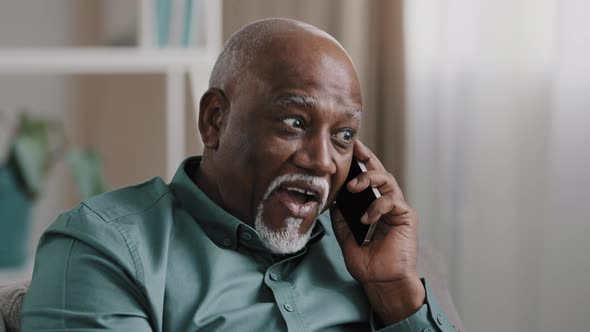 African American Adult Older Man Answering Phone Call Receive Good News Happy Elderly Grandpa Winner