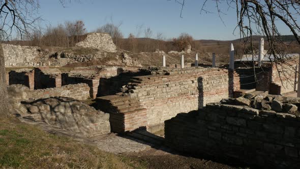 GAMZIGRAD, SERBIA - DECEMBER 25, 2017 Buildings of Felix Romuliana palace built by Roman Emperor Gal