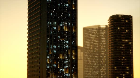 Sunset Aerial Shot of Skyscrapers of Business Centre alt