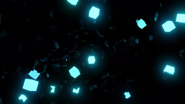 3d Abstract Dark Geometric Background with Gray Cubes Flash with Multicolor Neon Light in the Dark