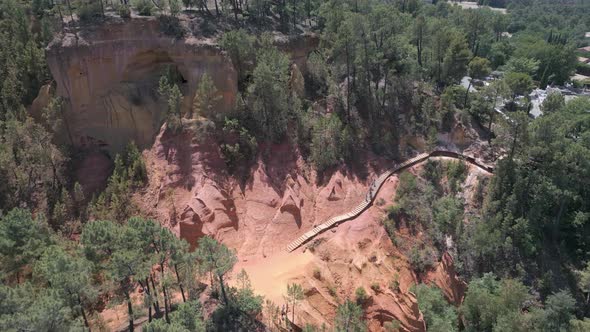 Aerial view of The Ochre Trail (Le Sentier des Ocres) near Roussillon, France