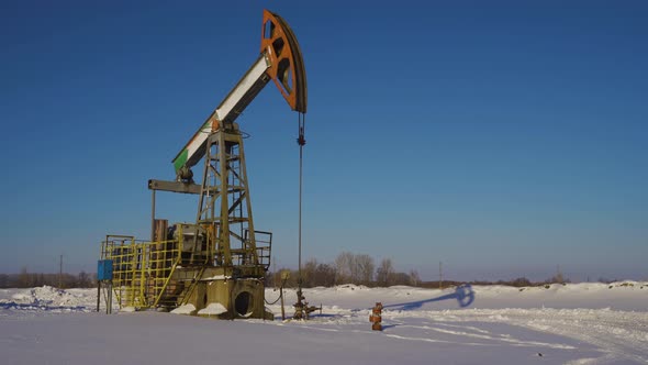 Oil Pumps on a Winter Sunny and Frosty Day