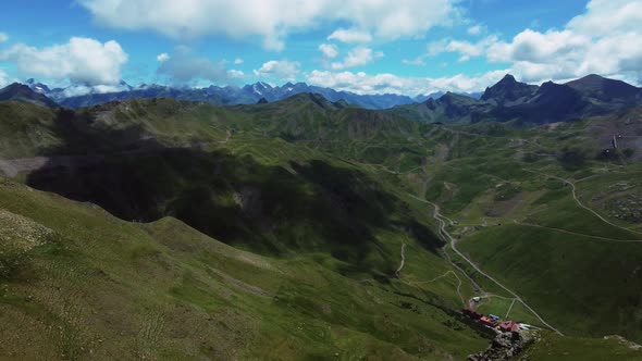 Panoramic drone view of mountains in summer