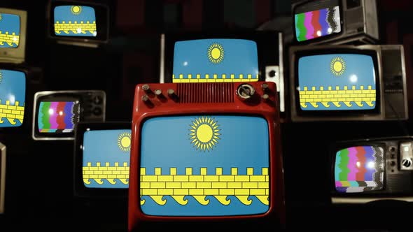 Flag of Anapa, Russia, on Retro TVs.