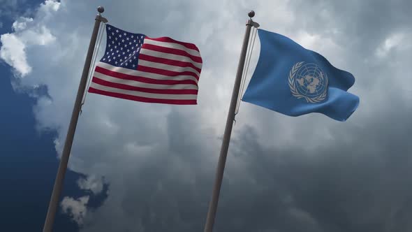 Waving Flags Of The United States And The United Nations 2K