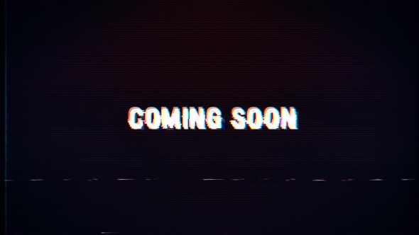 Coming Soon text with glitch retro screen alt