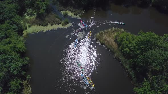 Kayaks Float on the River