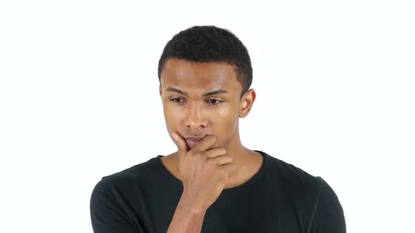 Thinking Pensive Afro-American Handsome Man, White Background