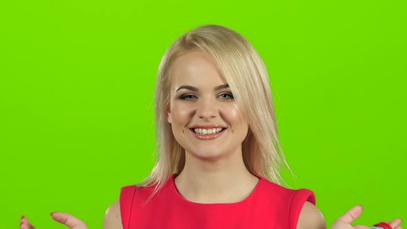 Girl Is Pleased with Her Purchases, Green Screen, Slow Motion
