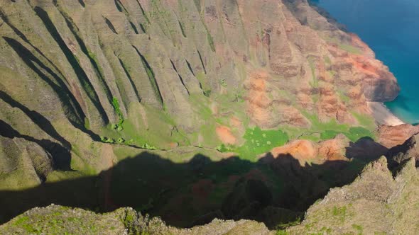 Napali Coast Park on Kauai Island Hawaii Drone Above Helicopter Flying Low