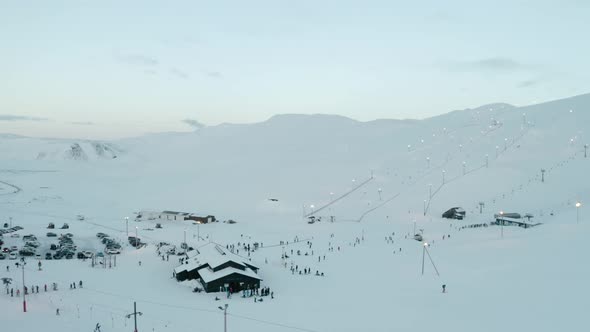 Blafjoll Ski Resort in Snow-Covered Iceland Mountains - Aerial