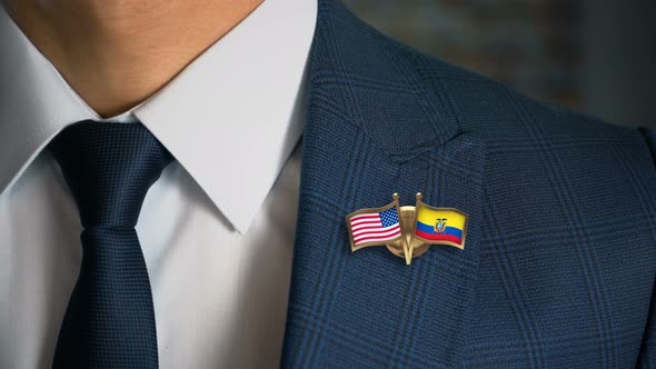 Businessman Friend Flags Pin United States Of America Ecuador