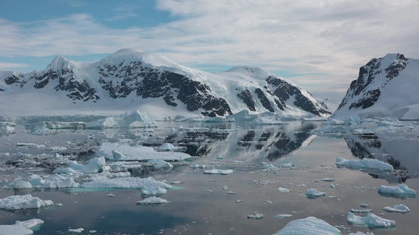 Environment. Climate change and global warming. Greenland. Drifting icebergs in the ocean.