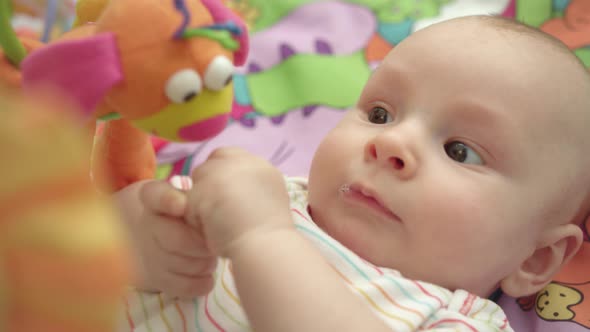 Portrait of Little Child Looking Toys. Close Up of Cute Infant Boy