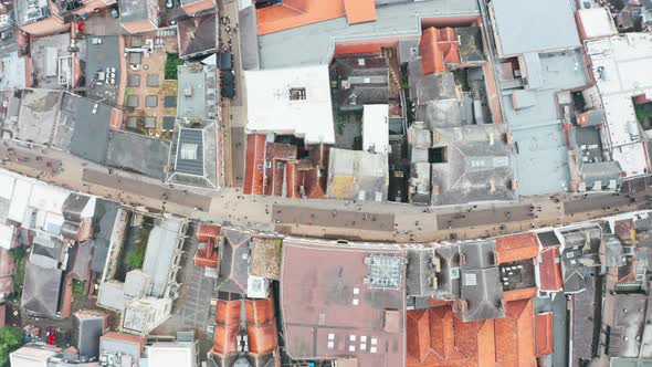 Top down drone shot over York city centre coney st highstreet