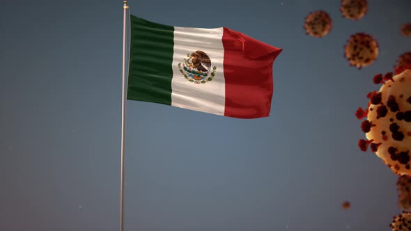 Mexico Flag With Corona Virus Attack 4K