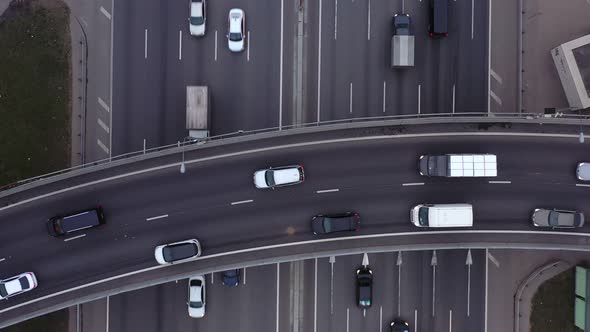 Heavy Traffic in a Traffic Jam at the Moscow Ring Road Junction in Moscow in the Evening During Rush