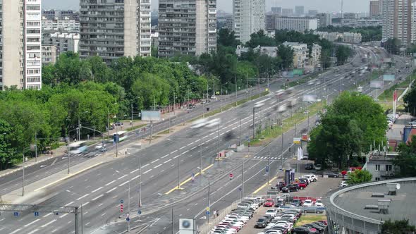 Traffic on the Elevated Road Timelapse Overpass on Yaroslavl Highway in Moscow