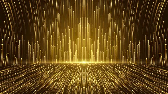 Abstract Creative Golden rays striped pattern Loop shiny texture particles falling down.