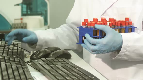 The Laboratory Worker Rewrites the Names of the Test Tubes To the Computer