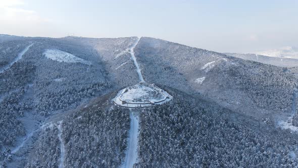 Historical City Castle Covered Snow