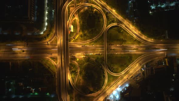 4K : Aerial Hyperlapse drone view of highway multi-level junction road.