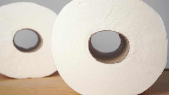 Rolls of white toilet paper 