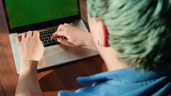 Typing on Keyboard Top View Laptop with Chroma Key Green Screen