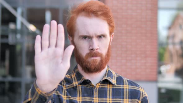 No, Stop Gesture by Redhead Beard Young Man