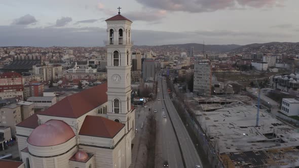 Aerial Drone City View Prishtina, Kosovo