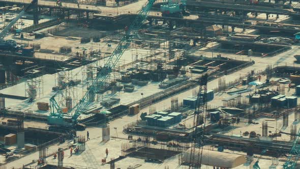 Time Lapse of Construction Site with Heavy Construction Machinery in Metropolis