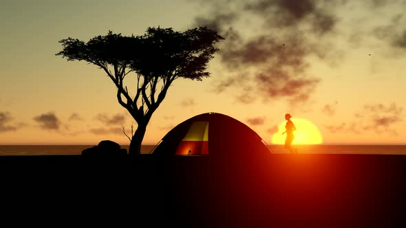 Tent Camp and Woman Doing Jogging alt