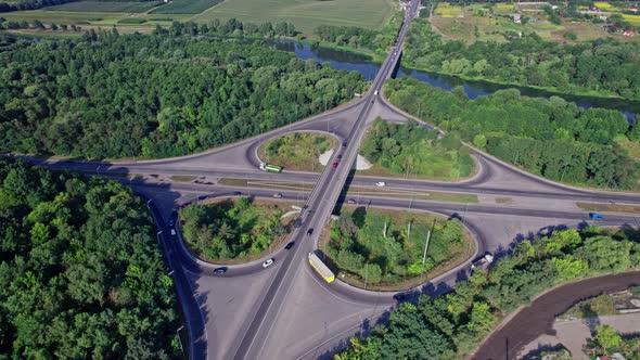 Aerial View of a Highway Intersection with a Cloverleaf