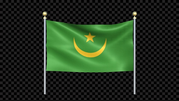 Mauritania Flag Waving In Double Pole Looped