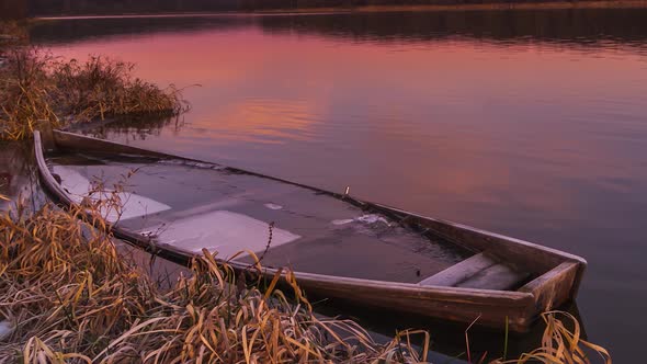 Morning Timelapse with Boat in the River Flow