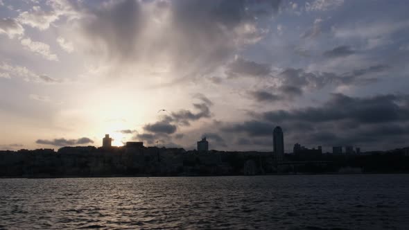 Urban Skyline Silhouette of Istanbul in The Sunset