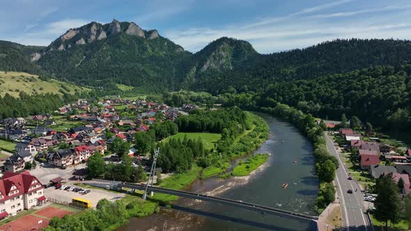 Aerial view of Trzy Korony mountain in Pieniny, Poland