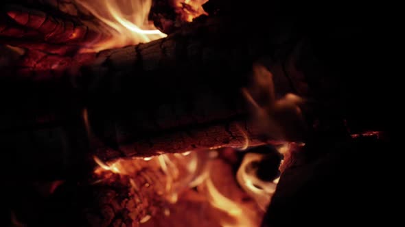 A Slow Motion Fire Burning Wood With Flames