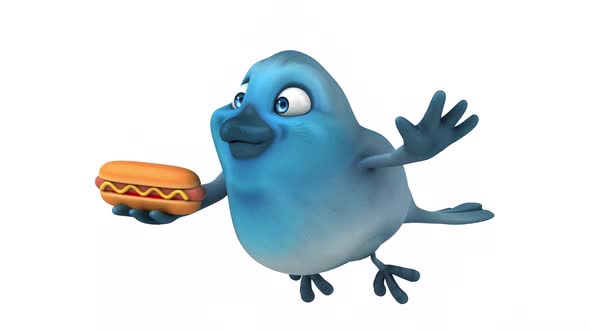 Fun 3D cartoon animation of a blue bird with alpha