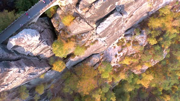 The Bastei Rock Formation and Bridge Crossing the Towering Landmark in G