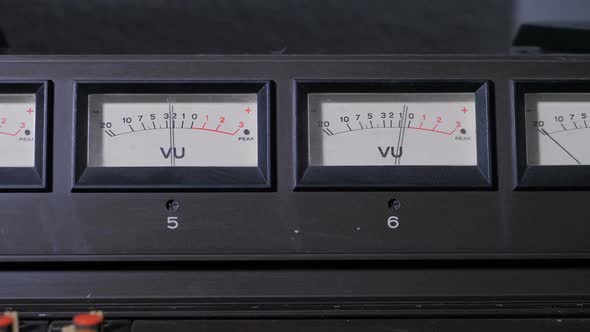 Closeup Panel with VU Meters Signal Indicators