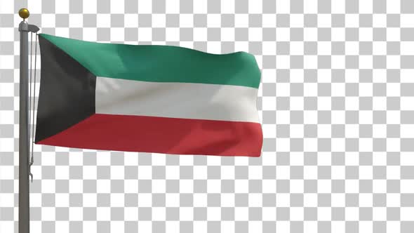 Kuwait Flag on Flagpole with Alpha Channel - 4K