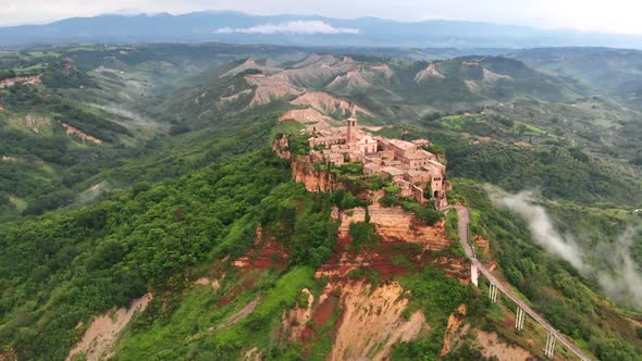 Aerial Drone Shot of Civita Di Bagnoregio, Italy. , FHD