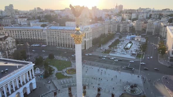 Monument in the Center of Kyiv, Ukraine, Maidan, Aerial View