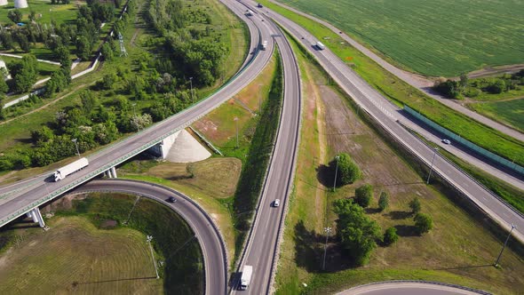 Aerial view of road interchange or highway intersection