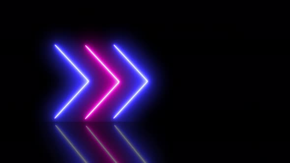 Video animation of glowing neon arrows in blue and purple