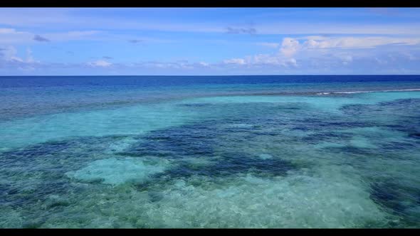 Aerial top view sky of exotic island beach adventure by turquoise ocean and clean sand background of