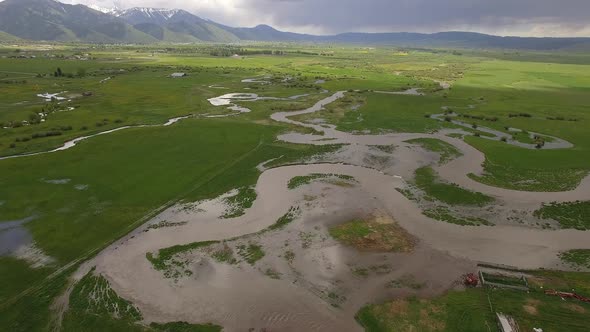 River over flowing through landscape in Star Valley Wyoming